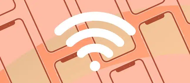Símbolo do Wi-Fi em um plano de fundo rosa.