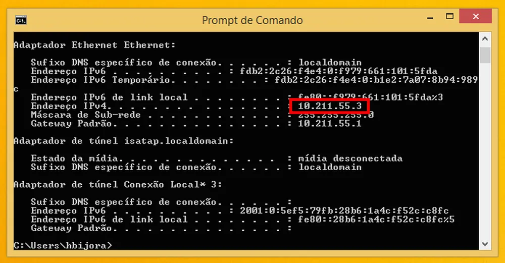 prompt de comando - DT Network