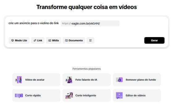 imagem que mostra que transforma qualquer coisa em vídeo curto com ia