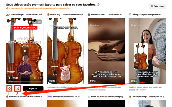 mostrando como é o funcionamento para exportações e edição de vídeos gerado por ia