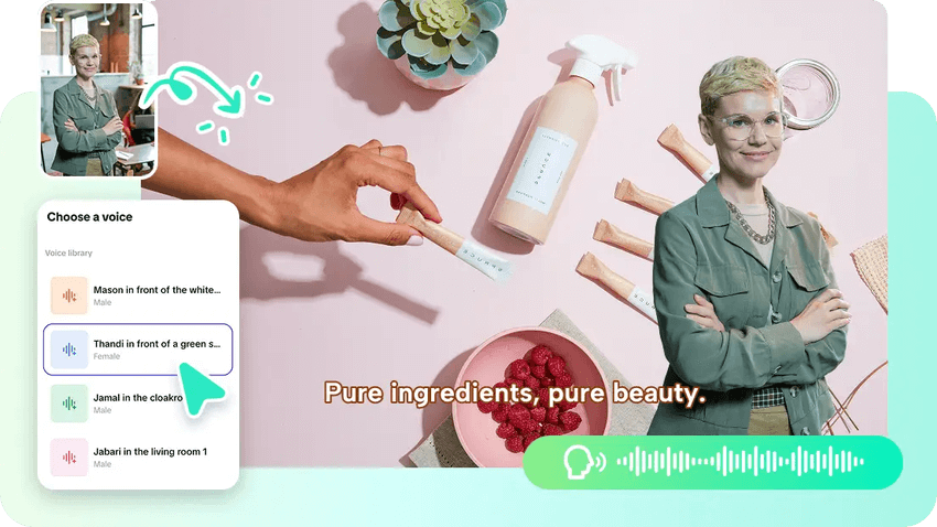 moça com alguns produtos de cuidados com a pele e mostrando a rapidez de um vídeo pronto simbolizando a redução de ruído em vídeo
