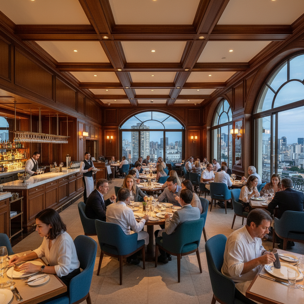 Email Marketing para Restaurantes em SP: ROI de 36:1 4 Salão amplo de restaurante em SP com clientes ao fundo para ilustrar estratégia de email marketing restaurantes sp.