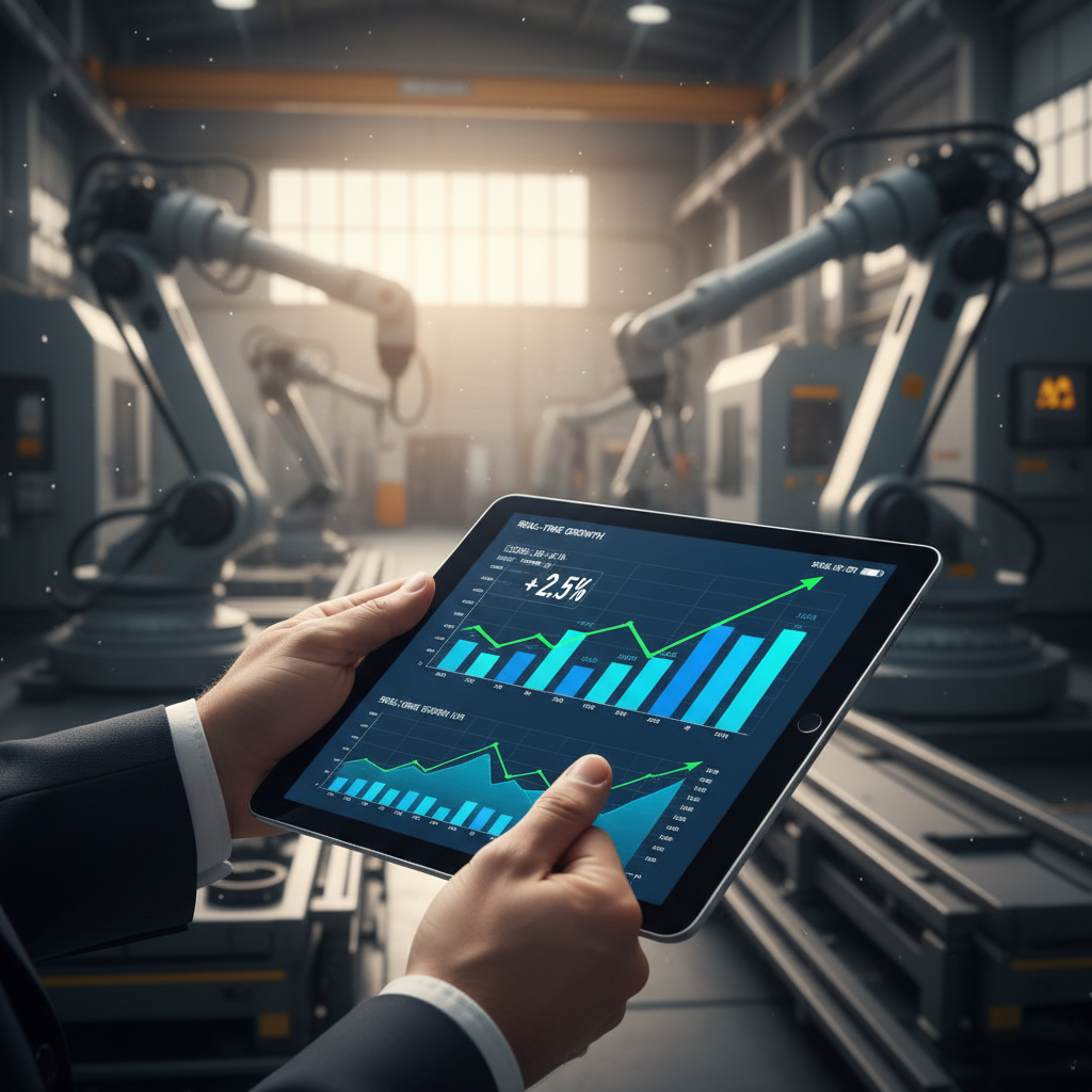 Mão segura tablet com gráficos financeiros em close-up dentro de um empreendimento que dá lucro com foco nos dados.