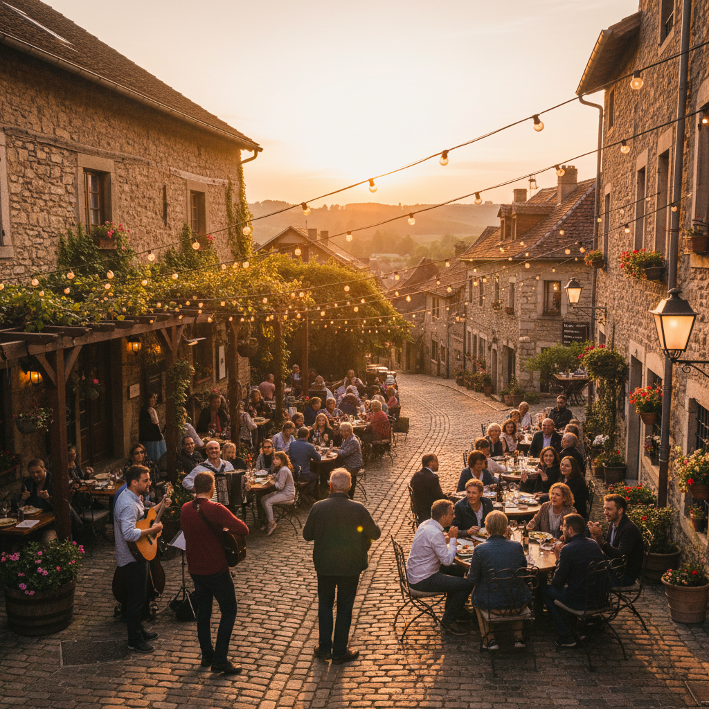 7 estratégias para restaurantes em cidades pequenas 4 Fachada de restaurante iluminada em rua calma ilustra estratégias para restaurantes em cidades pequenas com foco local.