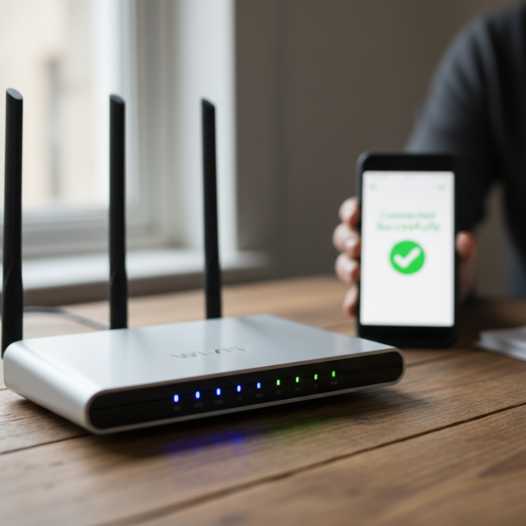 Como enriquecer base de clientes com Wi-Fi: do login ao CRM 2 Detalhe de roteador e celular em uso sobre mesa, estratégia de como enriquecer base de clientes com wi-fi na prática.