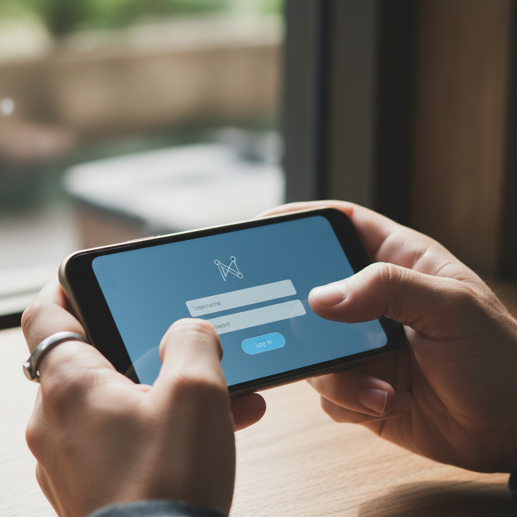 Hotspot com Coleta de Leads: Do Login ao Fechamento 2 Mão segurando celular com tela de login para acesso ao hotspot com coleta de leads em detalhes técnicos.
