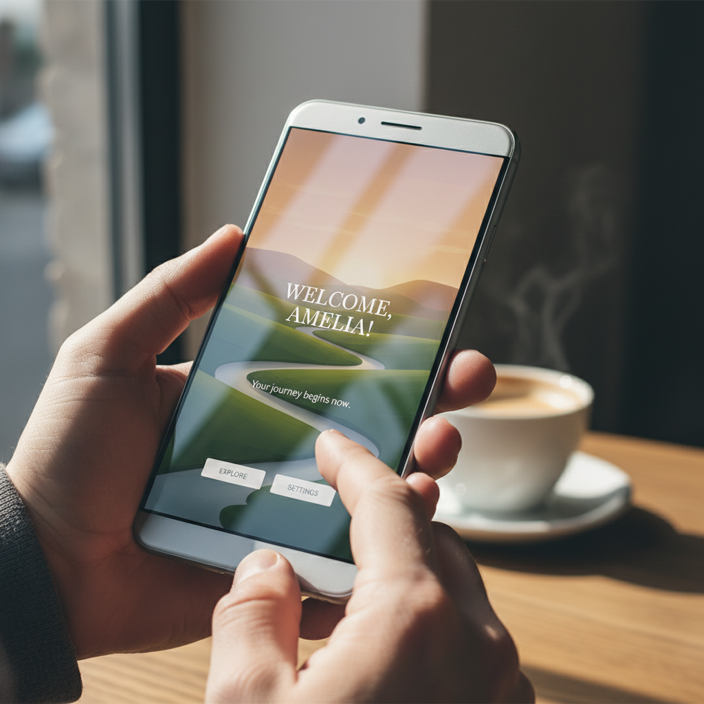 Personalização da Experiência via Wi-Fi: ROI Real no PDV 2 Smartphone exibe tela de login para personalização da experiência via wi-fi em um detalhe das mãos de um usuário.