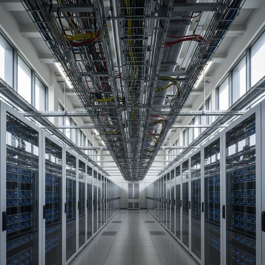 Valor do Serviço de Internet: O Que Você Paga (e Não Vê) 4 Vista panorâmica de um data center moderno demonstrando a infraestrutura que compõe o valor do serviço de internet.