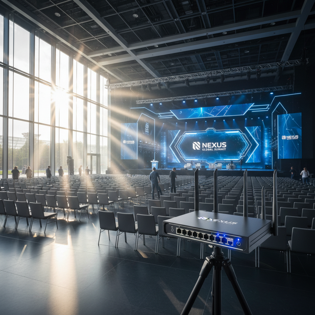 Hotspot para Eventos: Como Montar Sem Improvisos 4 Vista ampla de um centro de convenções moderno ilustrando o planejamento de hotspot para eventos como montar a rede.