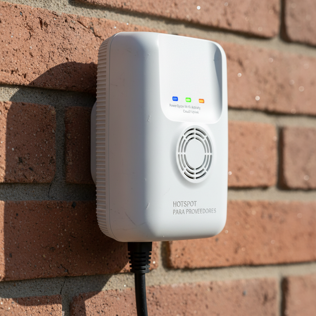 White Label Hotspot para Provedores: Sua Marca, Sua Receita 2 Close técnico em roteador profissional fixado em parede para o sistema de white label hotspot para provedores em detalhe.