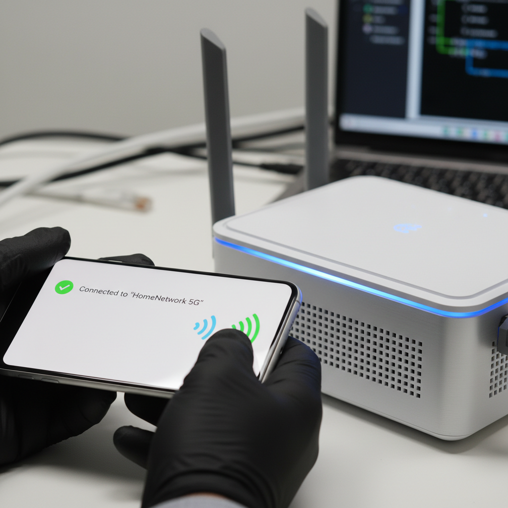 Detalhe de smartphone e roteador configurados com apis para hotspot wi-fi em close técnico e foco nítido.