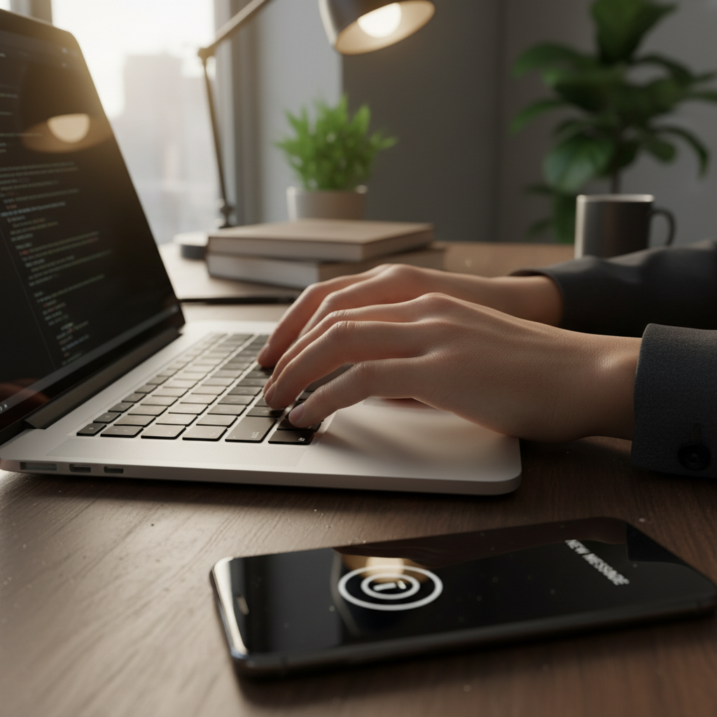 CRM integrado ao WhatsApp: como funciona na prática 2 Close das mãos de um analista operando um crm integrado ao whatsapp em um notebook moderno com smartphone ao lado na mesa.