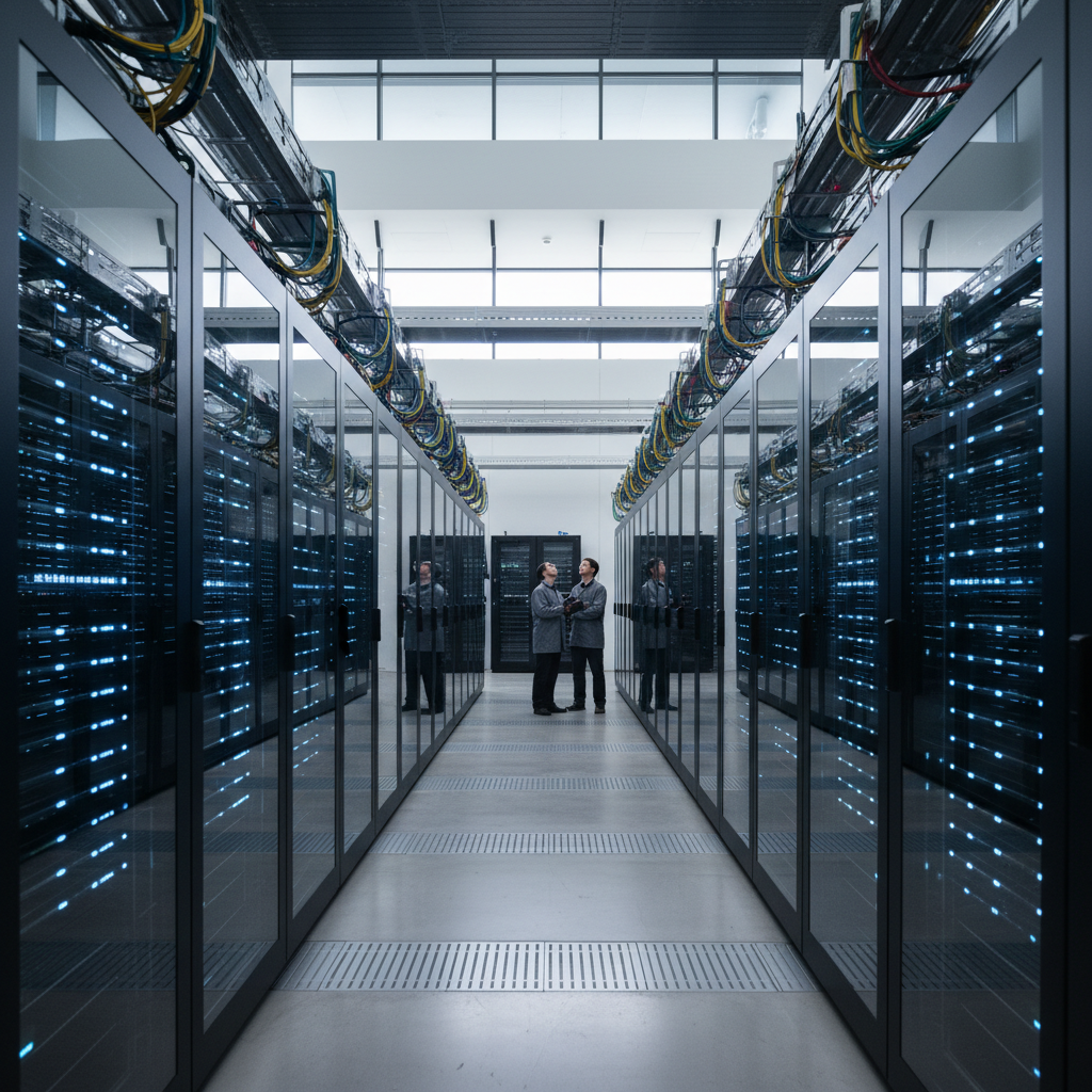 O que é IP público e privado e qual a diferença real 3 Data center iluminado com servidores em rede para explicar o que é ip público e privado em larga escala.