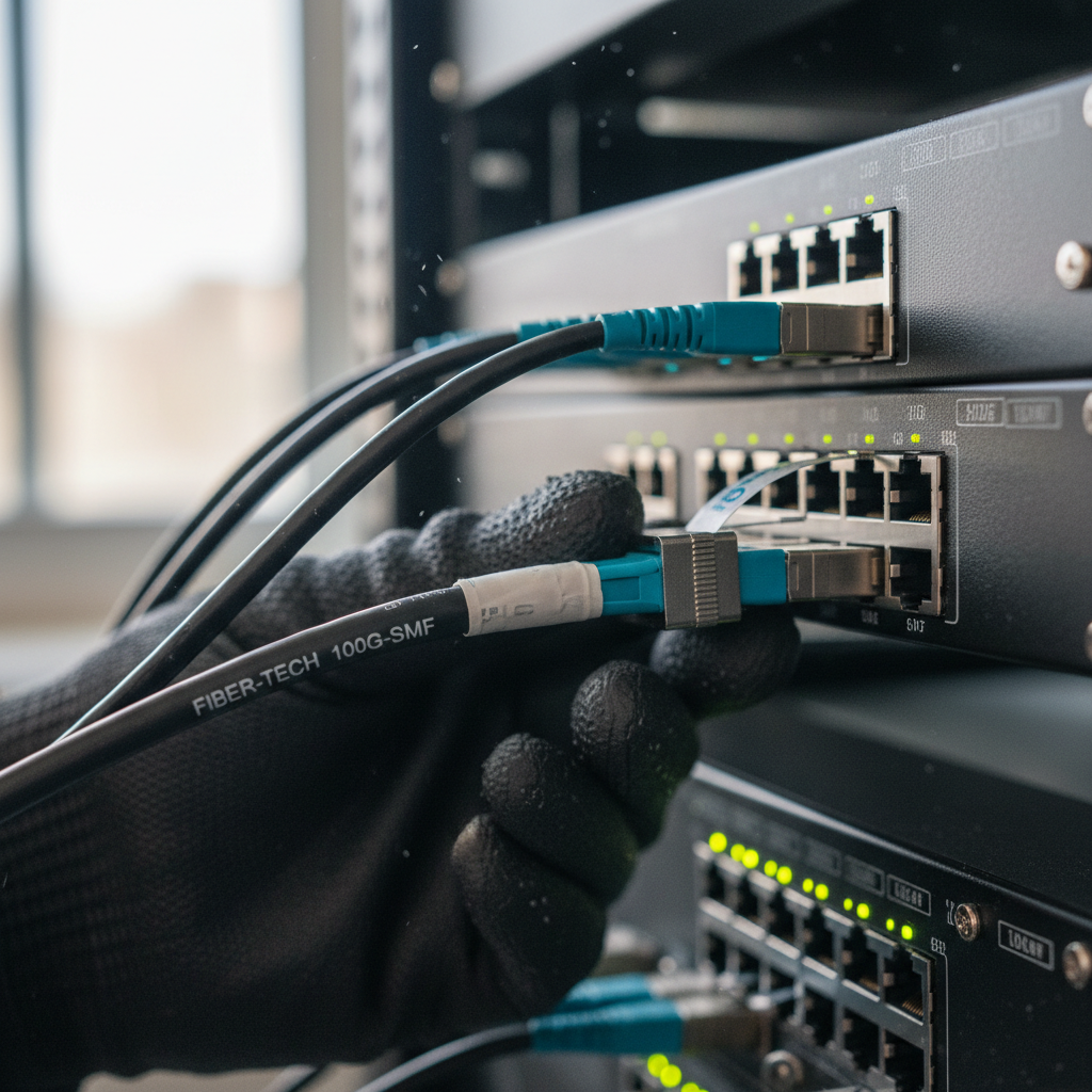 Cabo de rede conectado a um servidor em close-up detalhando o que é latência na internet na prática.