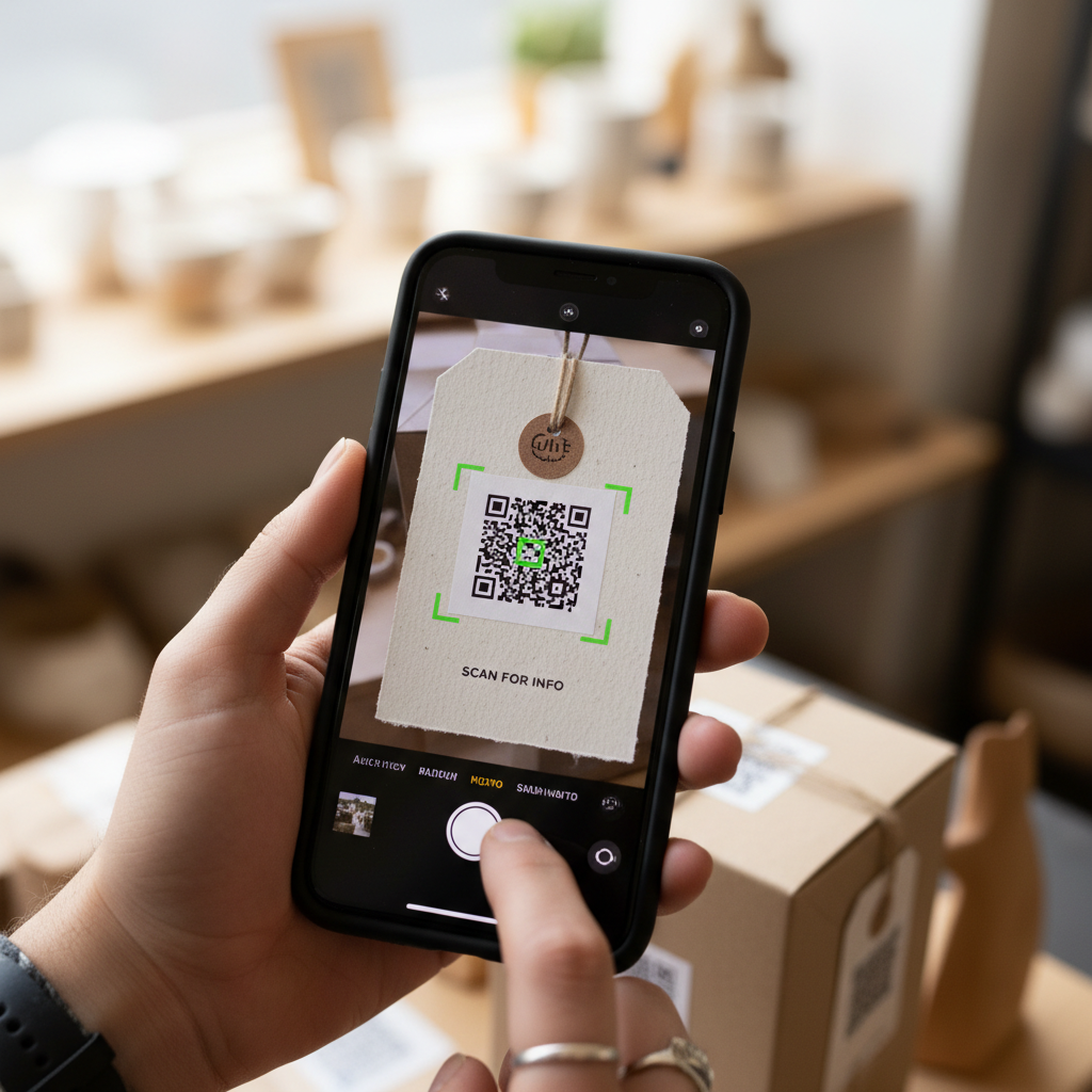 Como usar dados offline no marketing digital e provar ROI 2 Close de mão usando celular para escanear QR code mostrando na prática como usar dados offline no marketing digital.